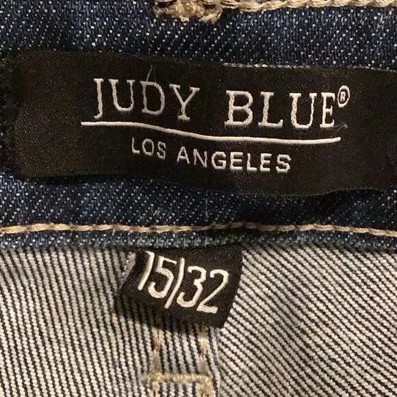 Judy Blue Medium Blue Wash Mid Rise Factory Distressed Skinny Fit Denim Jeans