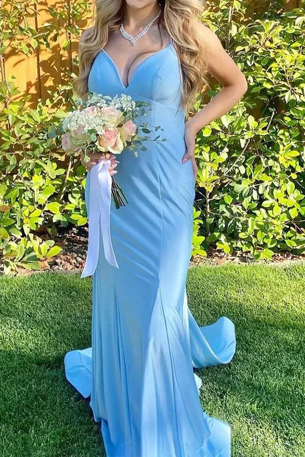 Mermaid Orange V Neck Long Prom Dress Formal Gown TP1299