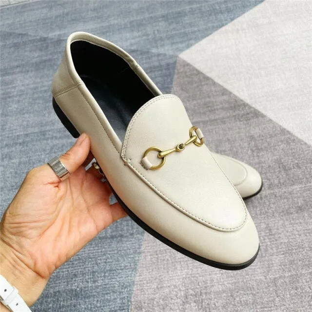 Metal chain decoration ladies single shoes round toe