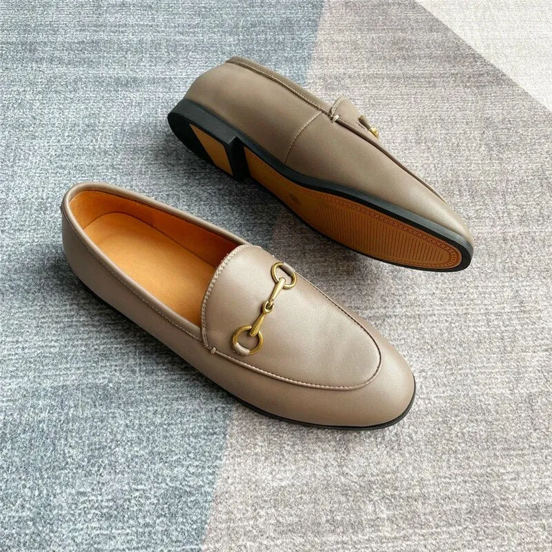 Metal chain decoration ladies single shoes round toe