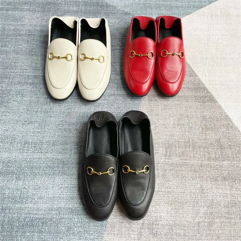Metal chain decoration ladies single shoes round toe