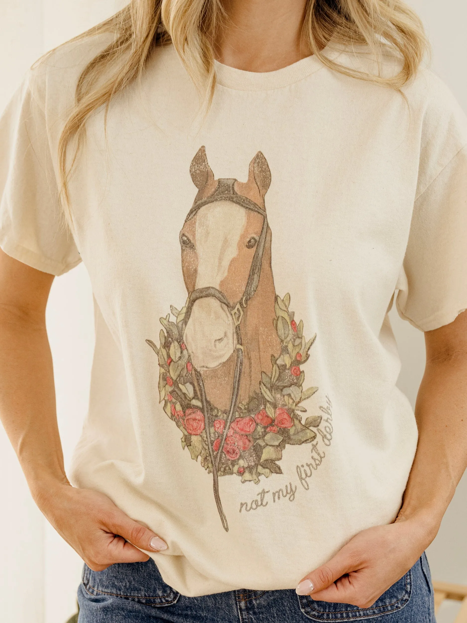 Not My First Derby Off White Thrifted Tee