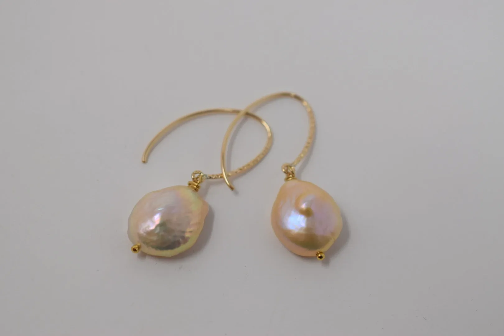 Pink Coin Pearl Earrings, 14GF