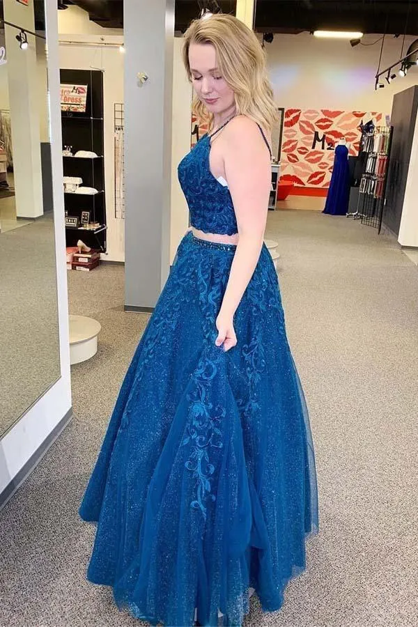 Royal Blue Sparkle Tulle Appliques Two Piece Prom/Formal Dress  PSK095